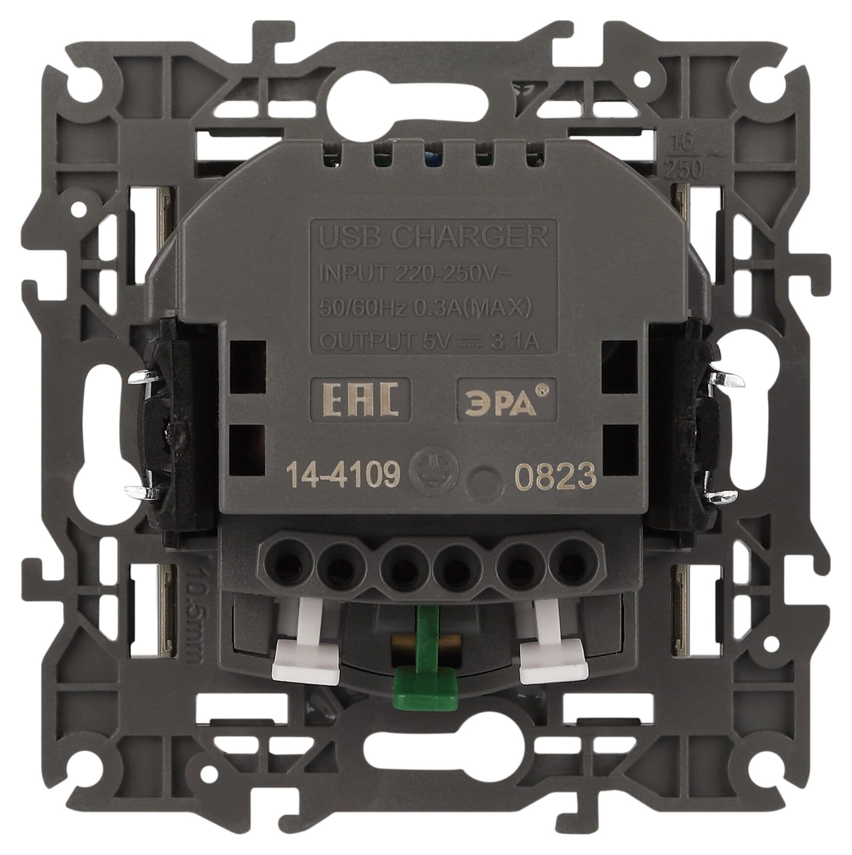Розетка 2P+E 16A-250В, штор. с 2xUSB 5В-3А, Эра Elegance, шампань 14-4109-04