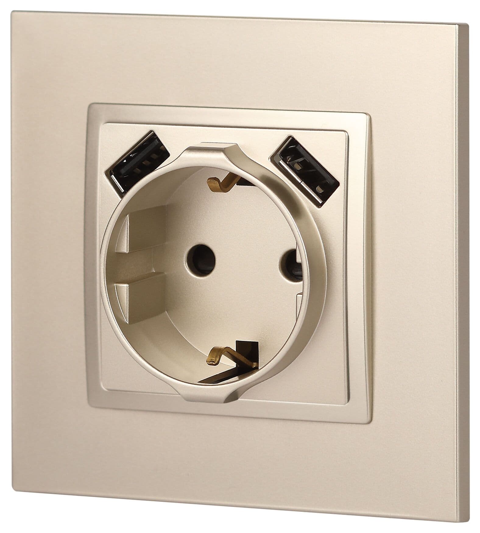 Розетка 2P+E 16A-250В, штор. с 2xUSB 5В-3А, Эра Elegance, шампань 14-4109-04
