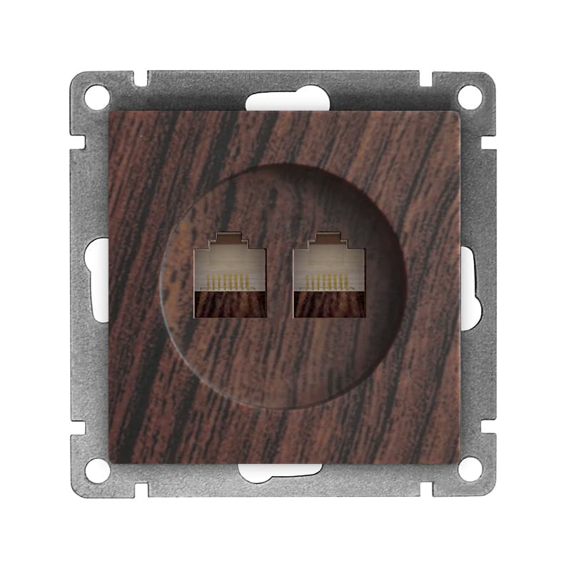 Розетка компьютерная двухместная UNIVersal серия Афина с/у, 1А, RJ45, венге (еврослот), механизм