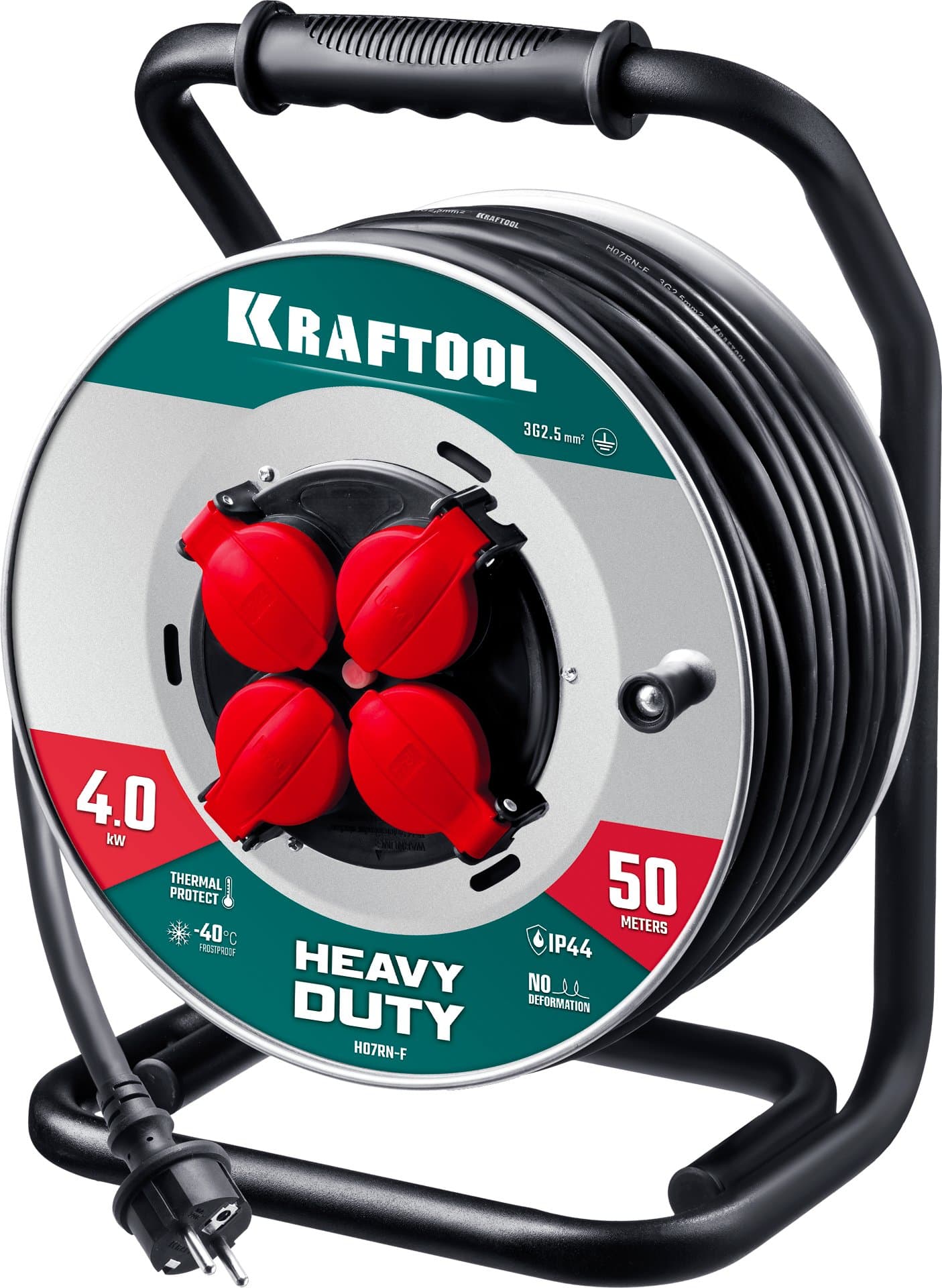 Удлинитель силовой на стальной катушке HEAVY DUTY, КГ 3х2.5 50м 4000Вт IP44