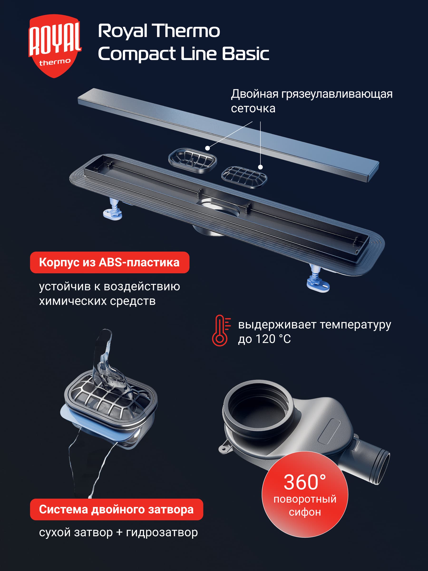 Лоток душевой Royal Thermo с сухим затвором Compact Line Basic 800