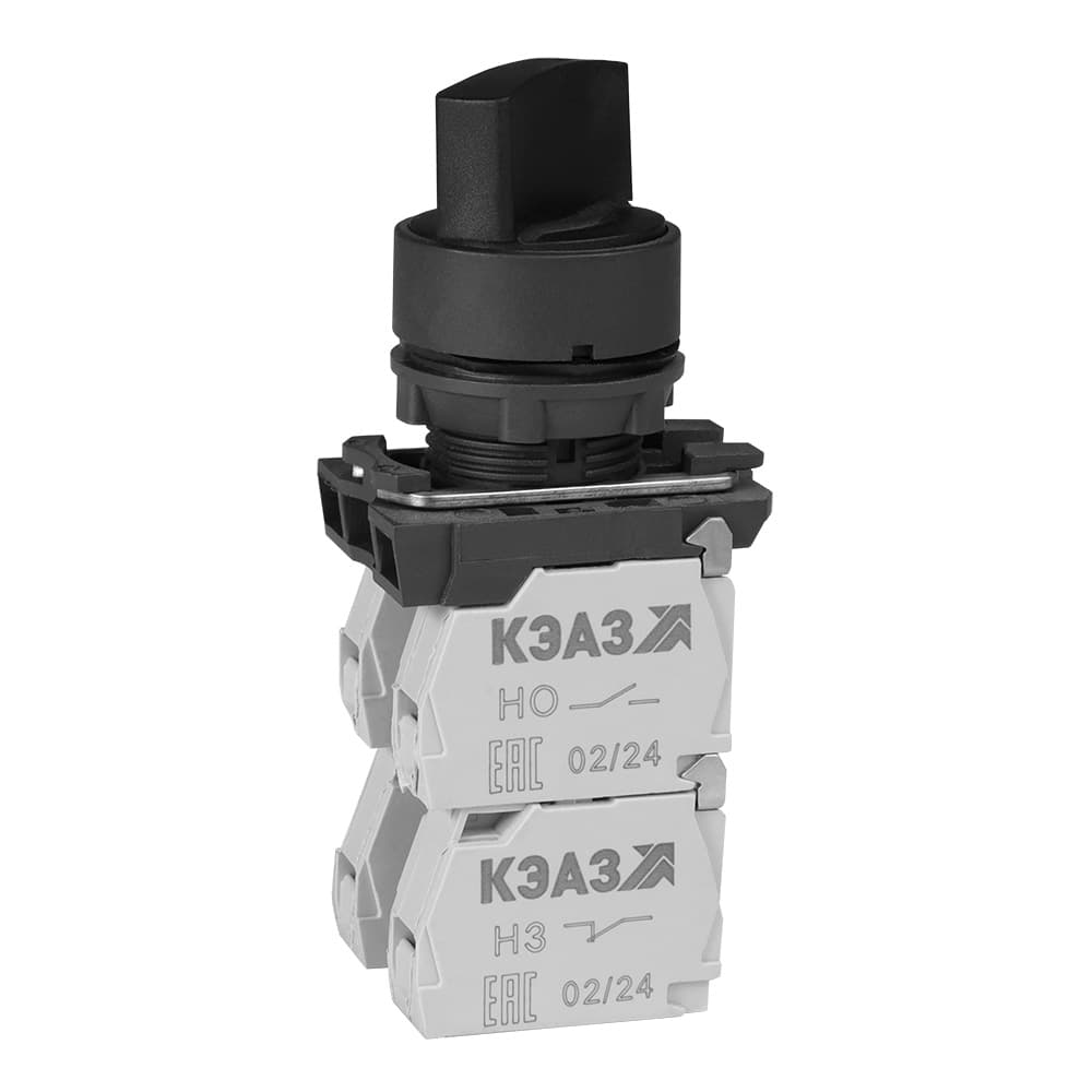 Переключатель КПЕ2511Р-черный-1но+1нз-ручка-фикс-3поз-IP54