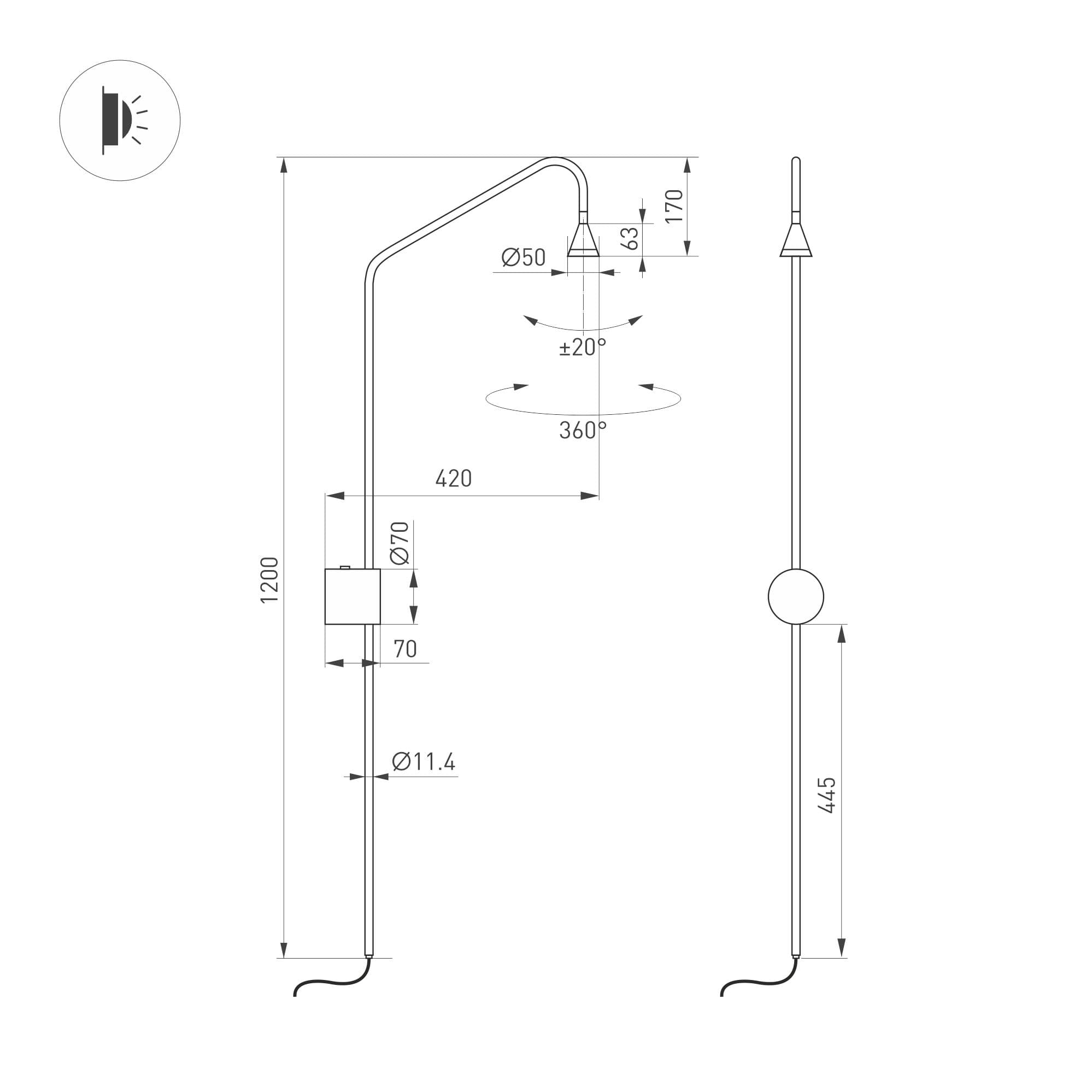 Светильник SP-RINAR-WALL-5W 3000K BK, 36 deg, 230V, IP20, металл, 5 лет