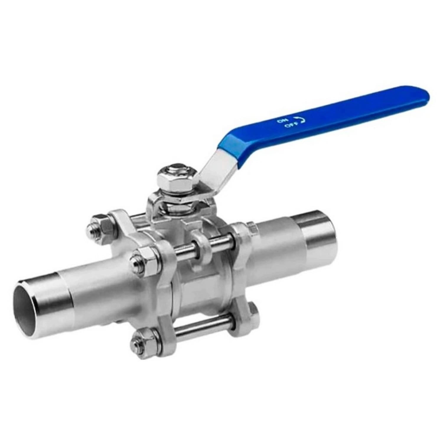 Кран шаровой 304-304-PTFE-W-H LONG Ду65 Ру25 нержавеющая сталь SS304, полнопроходной, трехсоставной, уплотнение PTFE, под приварку, с рукояткой