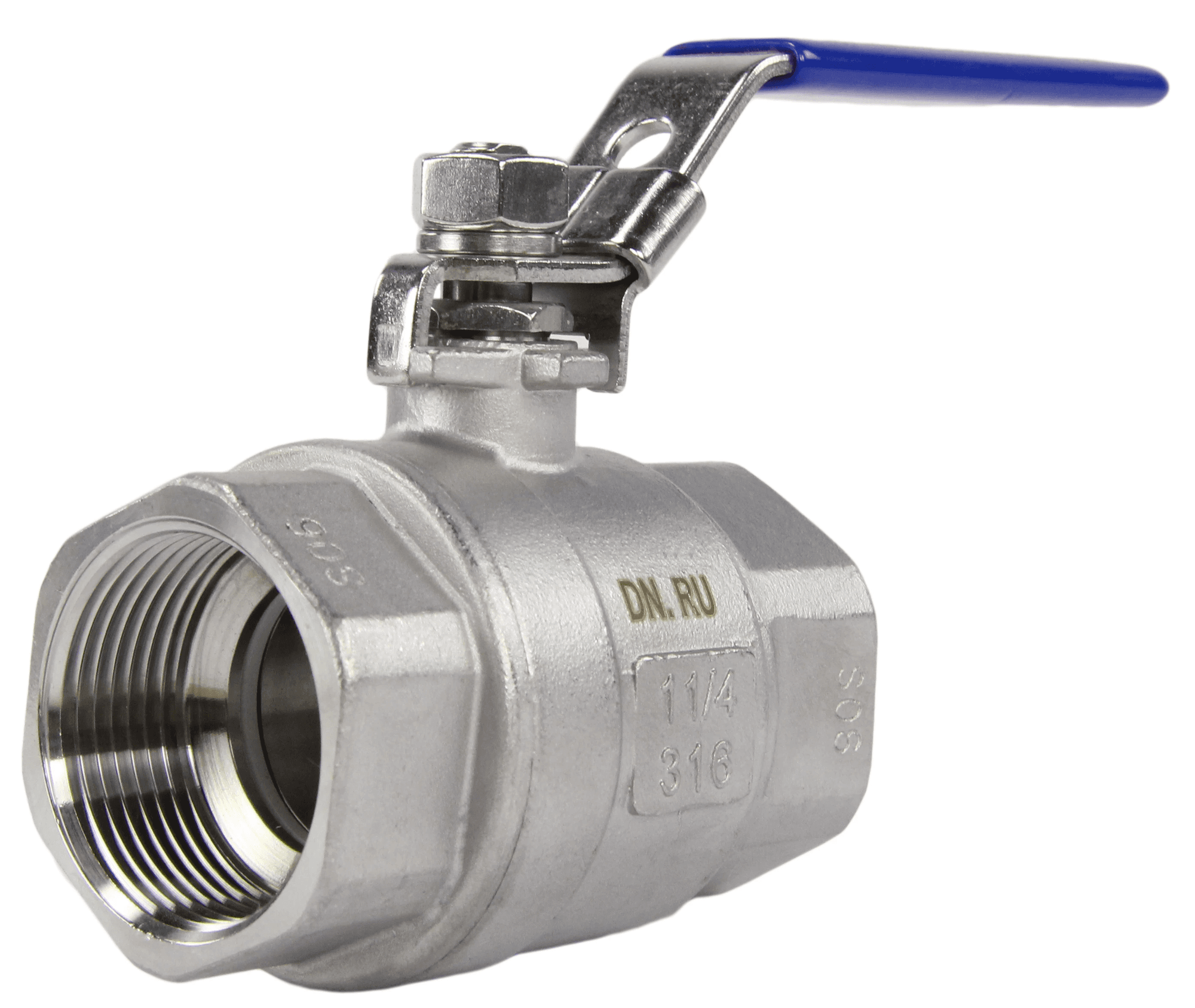 Кран шаровой 316-316-PTFE-140 Ду32 Ру140 нержавеющая сталь 316, уплотнение PTFE, полнопроходной, резьбовой, с рукояткой