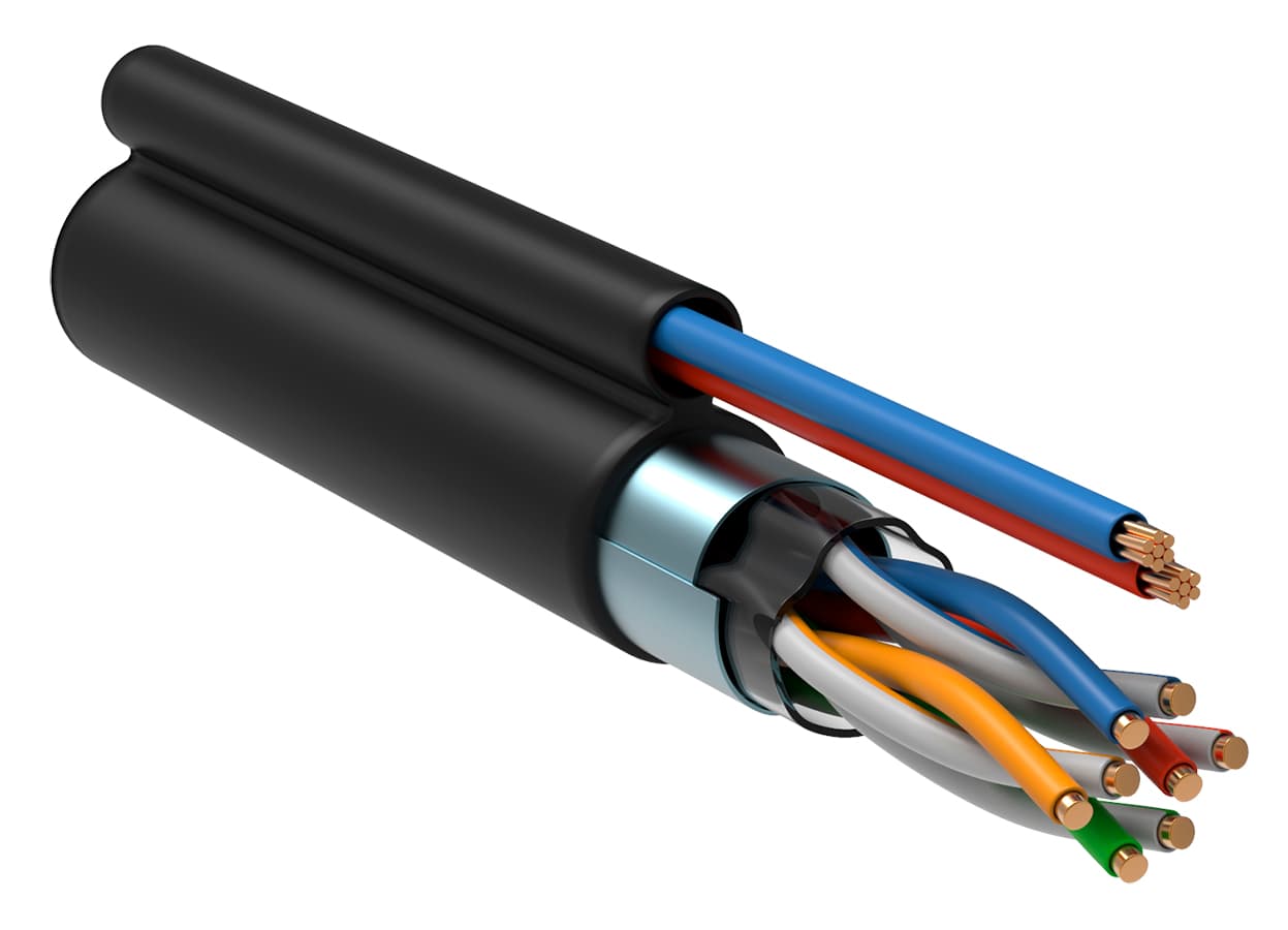 Витая пара F/UTP кат 5е 4 пары 24AWG solid LDPE + каб пит 2x0.75мм кв чер 305м