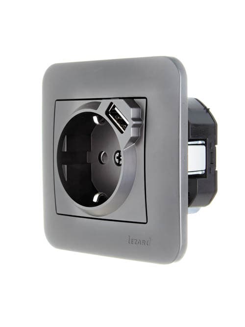 ASTI Розетка с заземлением (16 А) + USB , платина Lezard 7081-3535-181