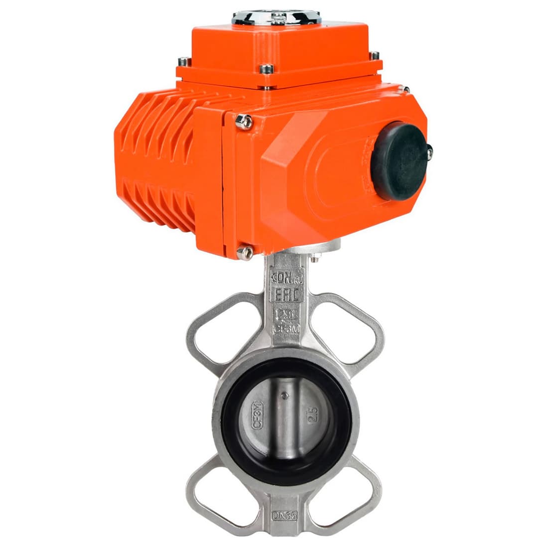 Затвор дисковый поворотный 316L-316L-EPDM Ду200 Ру16, корпус нержавеющая сталь 316L, диск нержавеющая сталь 316L, уплотнение EPDM, с электроприводом QT2-040-24VDC 24В