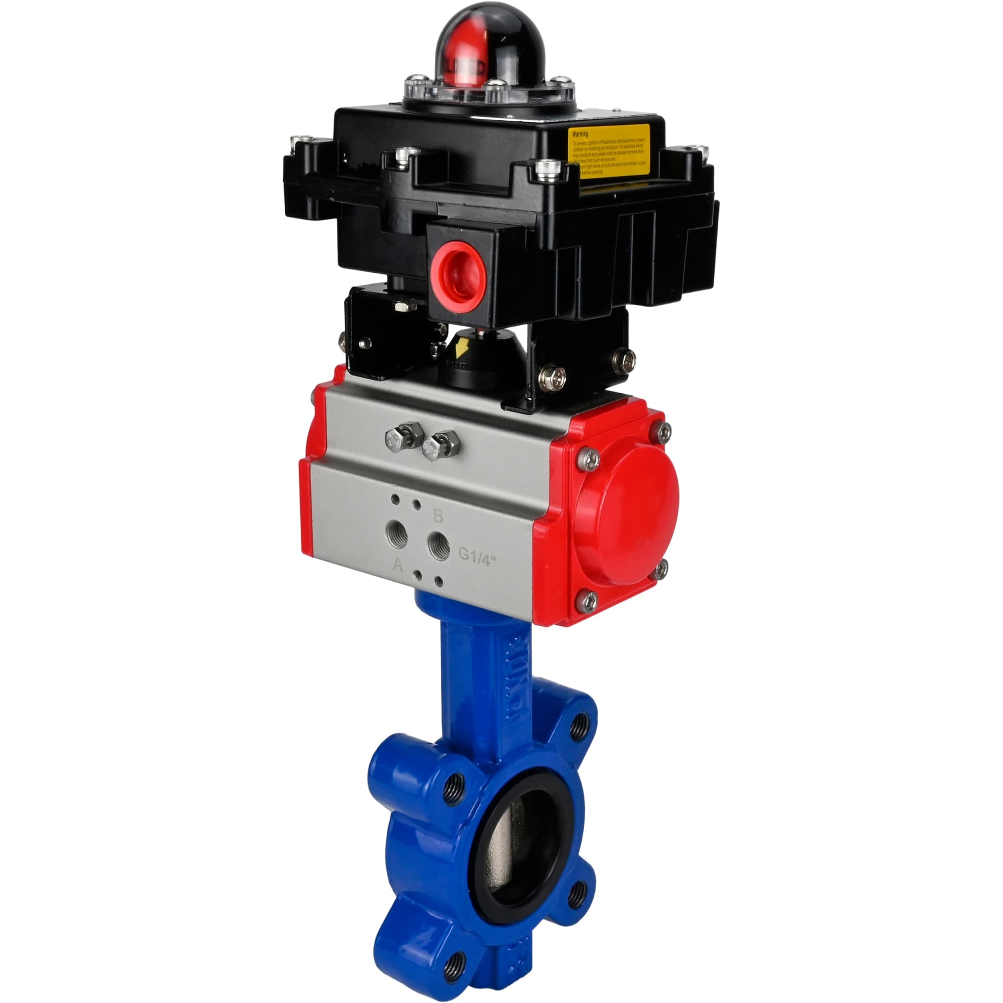 Затвор дисковый поворотный QT450-QT450-NBR-2W-Fb-H Ду65 Ру16 корпус чугун QT450, диск чугун QT450, уплотнение NBR, с пневмоприводом DA-065 и БКВ LSB-410-02ExM12-250