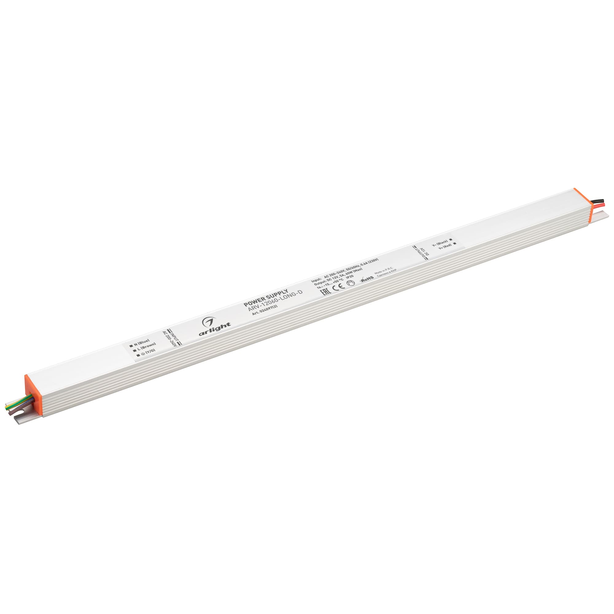 Блок питания ARV-12060-LONG-D (12V, 5A, 60W) (ARL, для светодиодных лент, IP20 металл, 3 года)