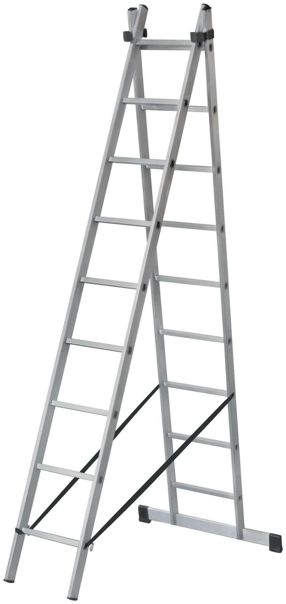 Лестница двухсекционная алюминиевая, 2x9 ступеней, H=257/426см, вес 7.34 кг