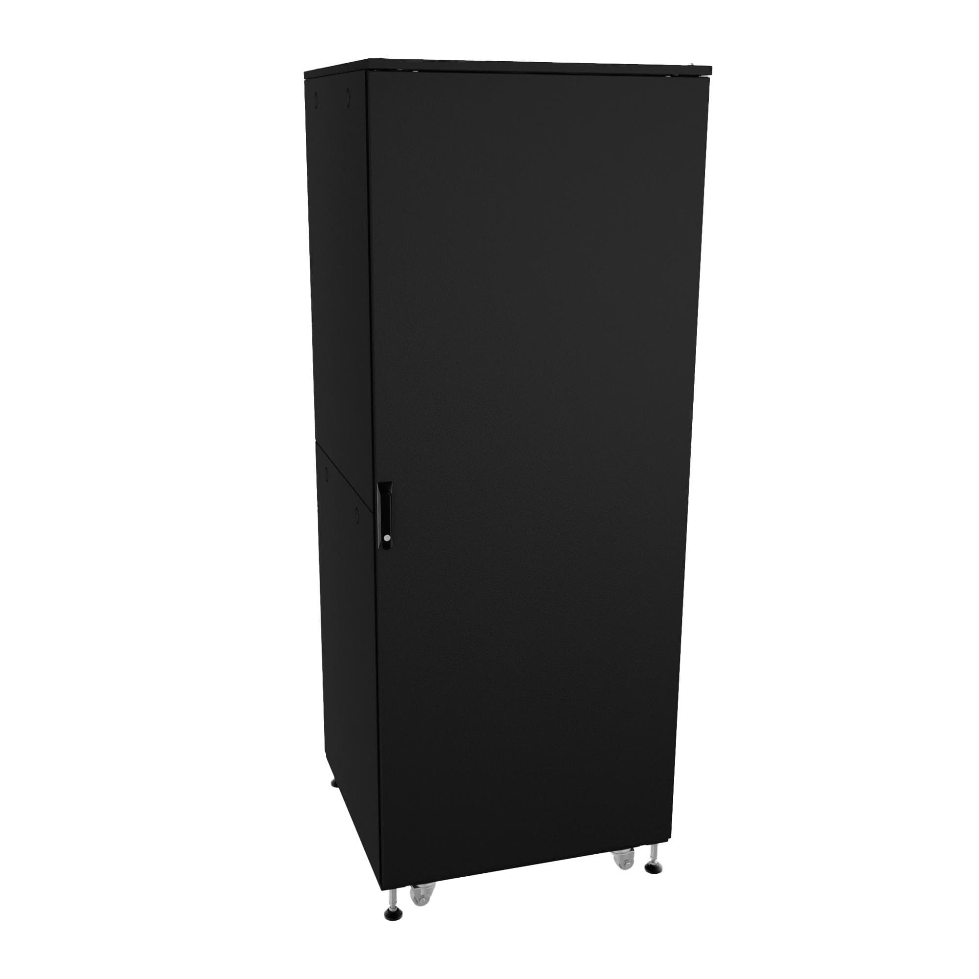 Шкаф напольный разобранный 19'' IT-CQE-N 47U 800x800 мм, крыша с вырубкой, сплошная металл и двойная сплошная металл, двойные боковые панели, черный RAL9005