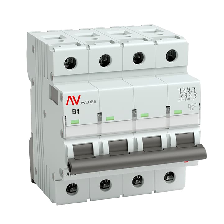 Выключатель автоматический AV-6 4P 4A (B) 6kA AVERES