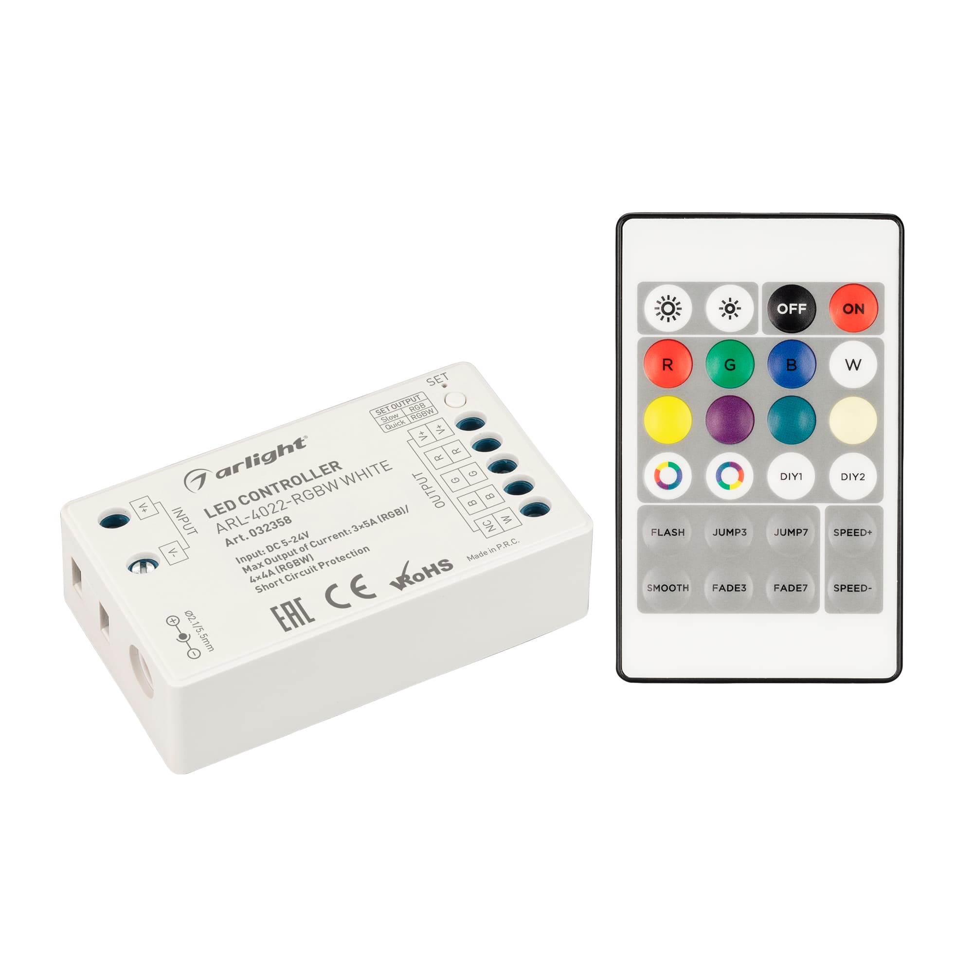 Контроллер ARL-4022-RGBW White (5-24V, 4x4A, ПДУ 24кн, RF) (ARL, IP20 Пластик, 3 года)