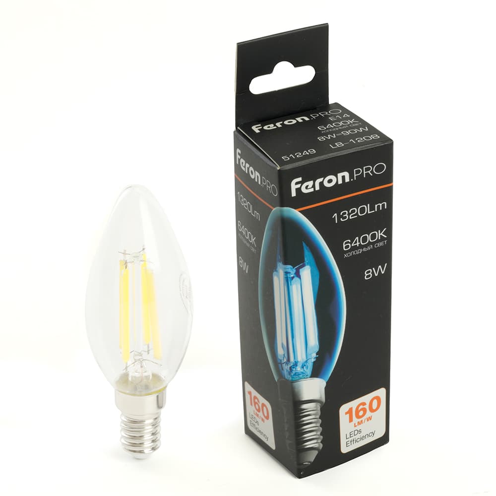 Лампа светодиодная LED 8вт Е14 дневной свеча FILAMENT .PRO