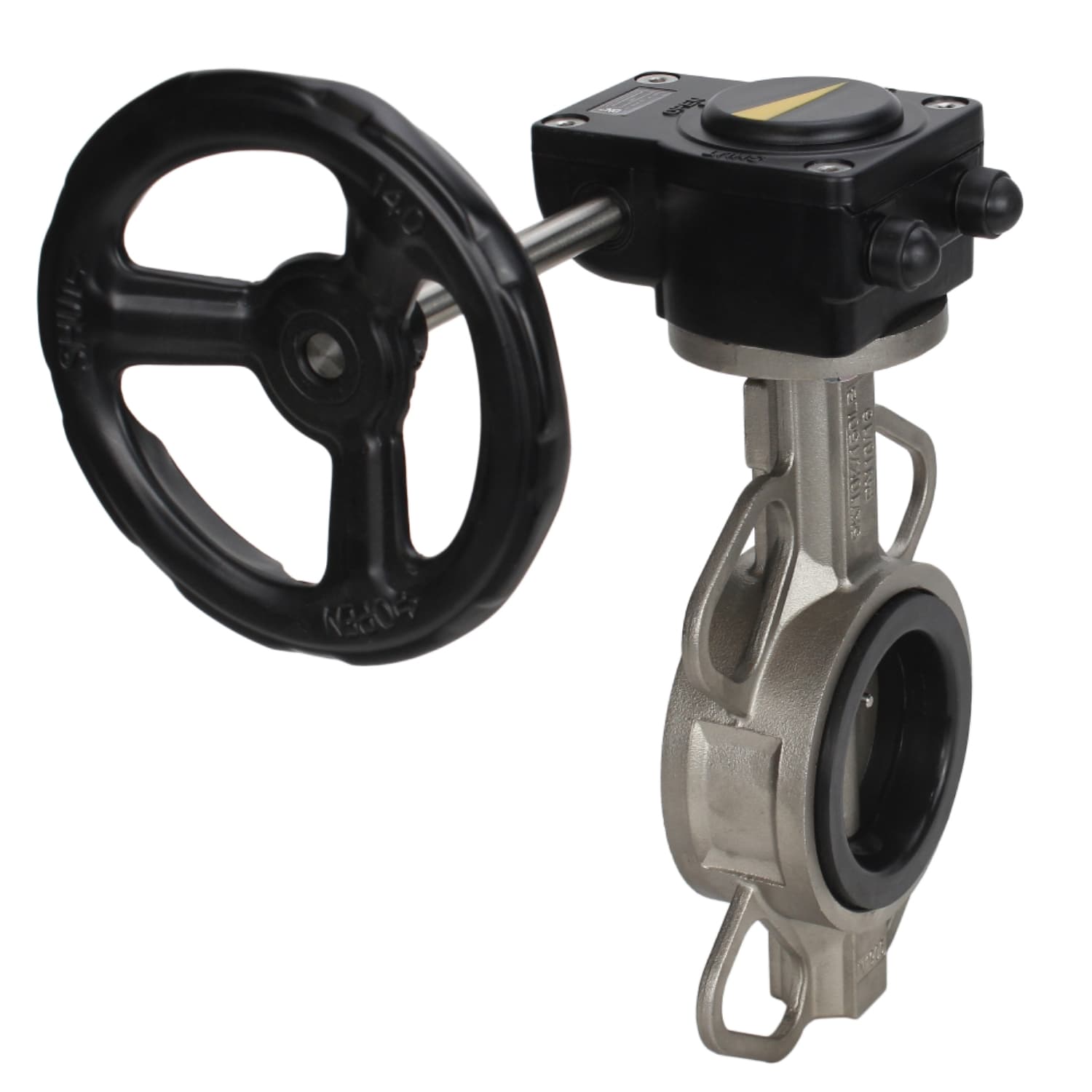 Затвор дисковый поворотный 316L-316L-VITON Ду80 Ру16 корпус и диск нержавеющая сталь 316L, уплотнение Viton, с редуктором HAM-1