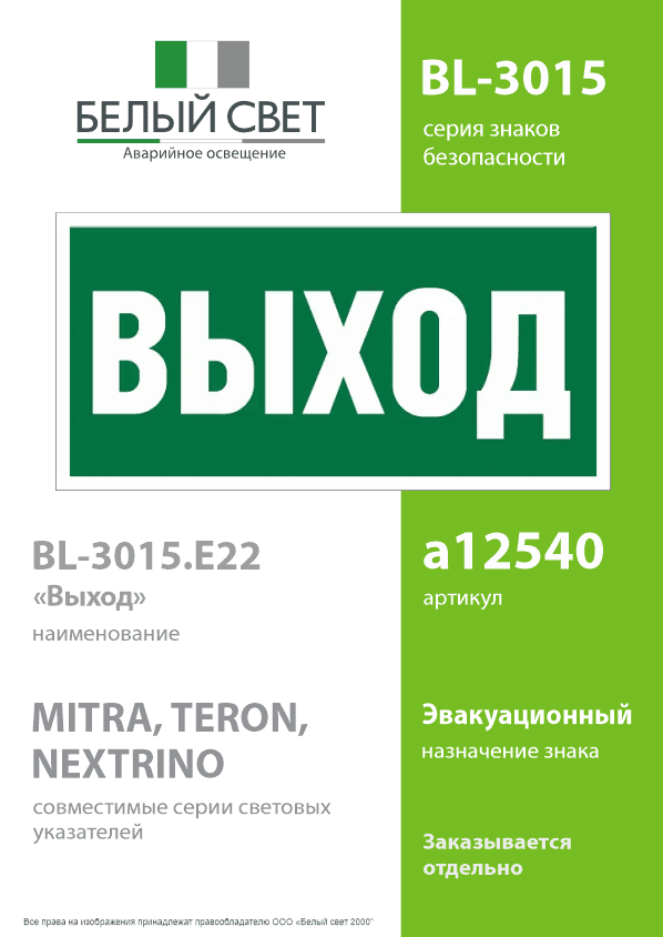 Знак безопасности BL-3015.E22''Выход''