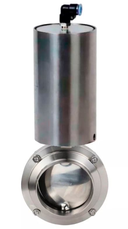 Затвор дисковый поворотный 304-304-Sil-2W-W-H Ду65 Ру10 пищевая нержавеющая сталь 304, уплотнение Silicon, с пневмоприводом ПВП-85 с возвратными пружинами