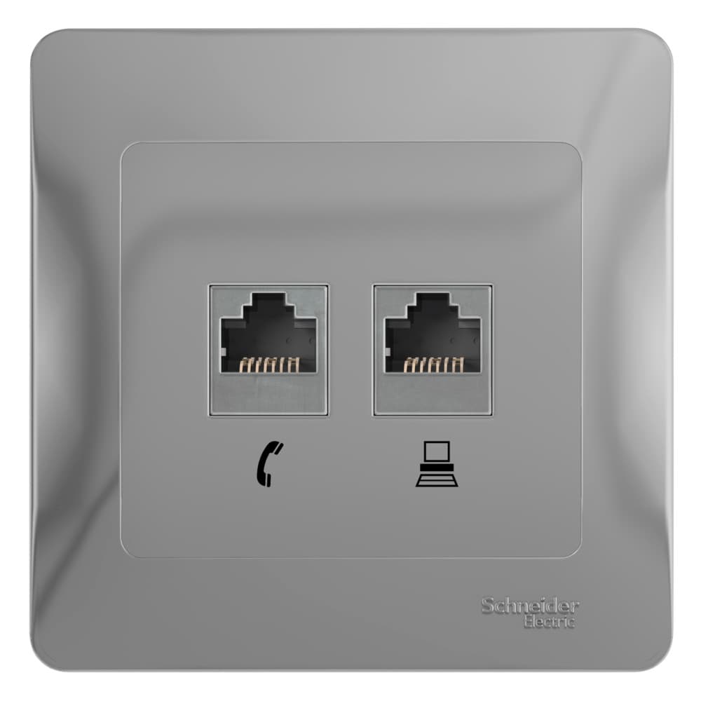 GLOSSA Розетка телефон/компьютер RJ11+RJ45 категория 5е в рамку алюминий