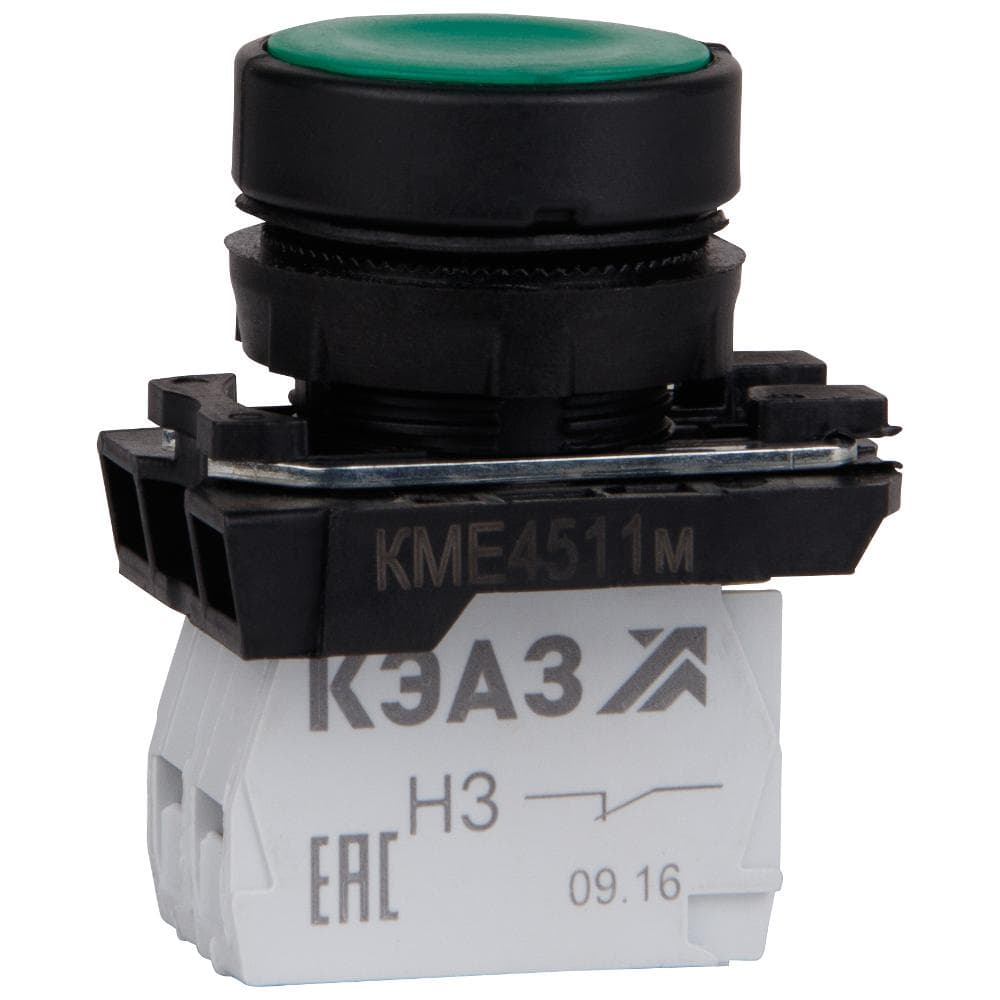 Кнопка КМЕ4101м-зеленый-0но+1нз-цилиндр-IP40