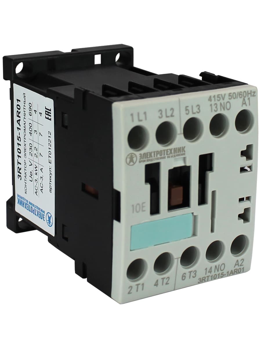 Контактор электромагнитный 3RT1015-1AR01, 3-пол., 7А, AC-3, 3кВт/400V, 1НО, 415V АС, 50/60Гц, типоразмер S00, винтовые клеммы, IP20