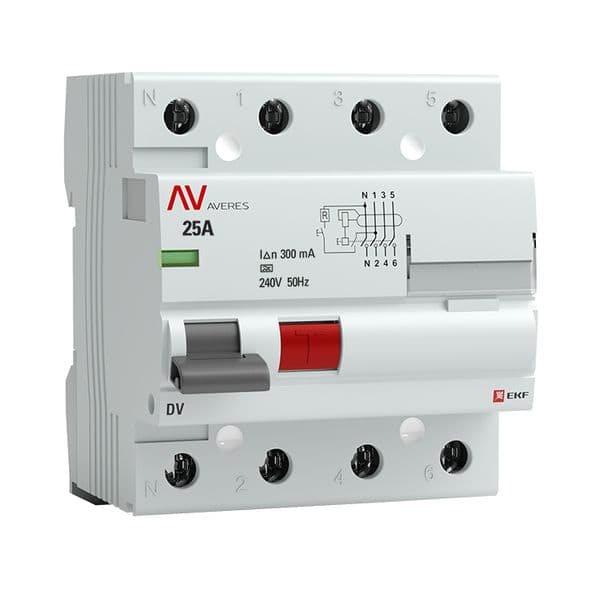 Устройство защитного отключения DV 4P 25А/300мА (A) AVERES