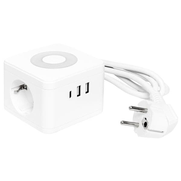 Удлинитель Куб 2 гнезда 2USB 2,4А+Type C + Ночник 1,3 метра 1мм2
