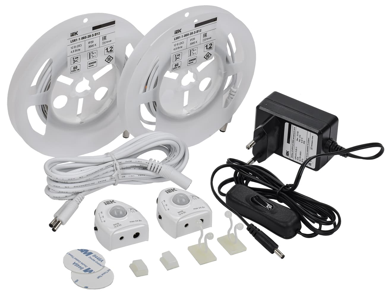 Комплект светодиодной ленты 2?1,2м LSR-2835WW60 с драйвером IP20 4,8Вт/м 12В 60LED/м