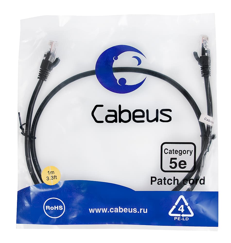 Патч-корд U/UTP, категория 5е, 2xRJ45/8p8c, неэкранированный, черный, LSZH, 1м