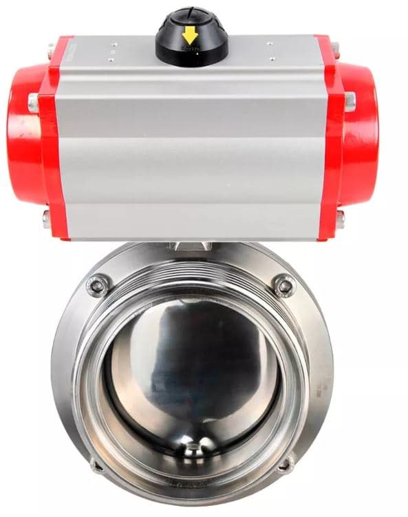 Затвор дисковый поворотный 304-304-Sil-2W-T-H Ду32 Ру10 пищевая нержавеющая сталь 304, уплотнение Silicon, с пневмоприводом SA-065 с возвратными пружинами
