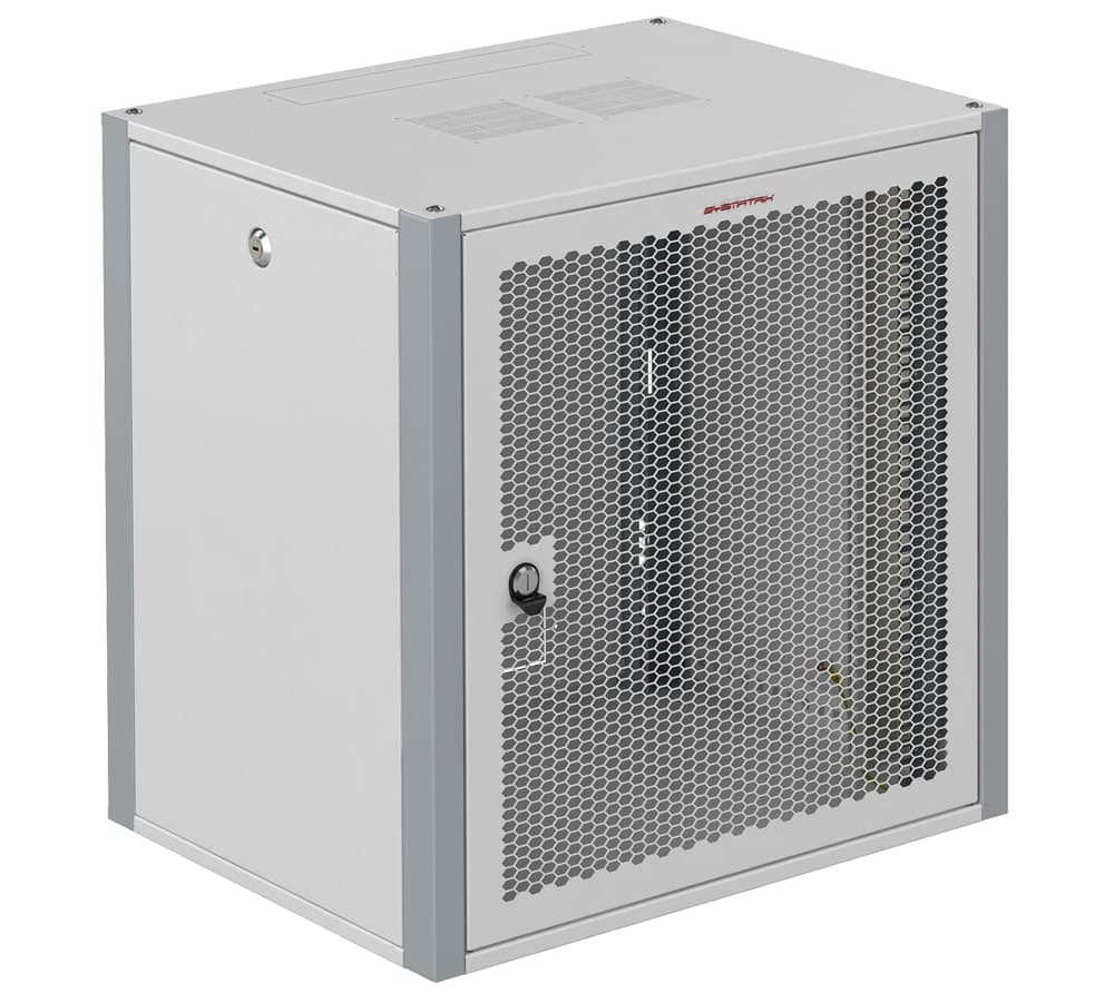 Шкаф телекоммуникационный настенный 19' 12U дверь перфорированная IP20. 600x350x585mm(ШхГхВ) цвет серый(RAL 7035/RAL7000)