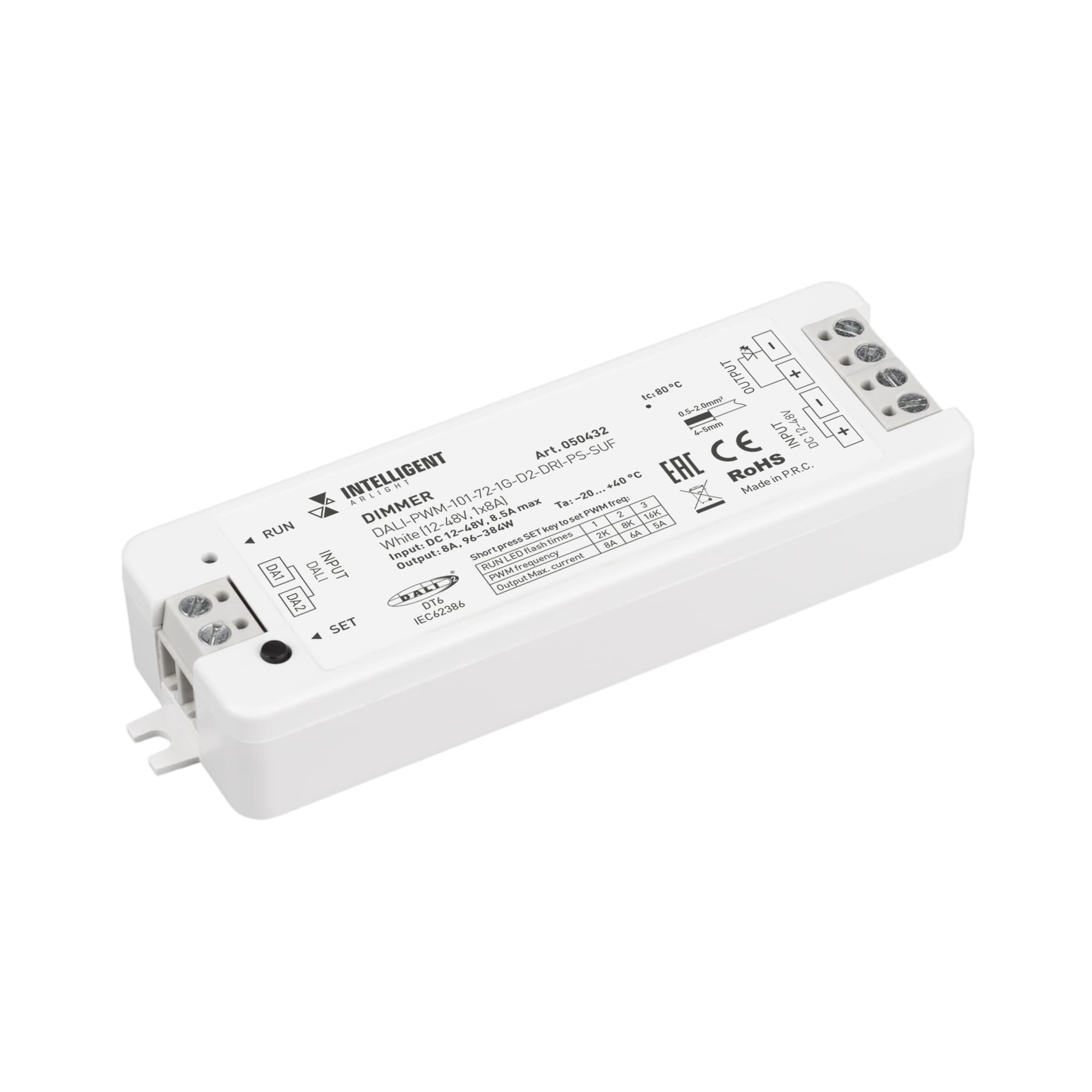 Диммер INTELLIGENT ARLIGHT DALI-PWM-101-72-1G-D2-DRI-PS-SUF White (12-48V, 1x8A) (ARL, IP20 Пластик, 5 лет)