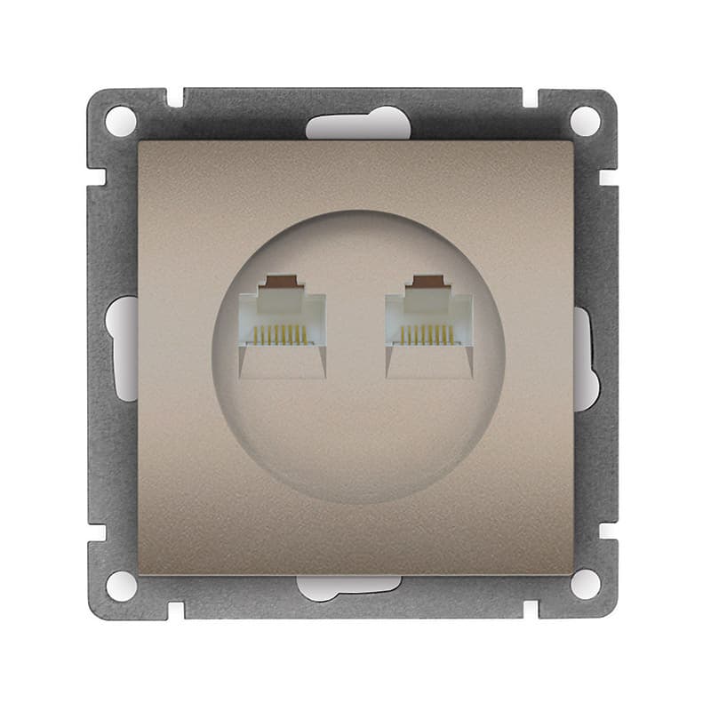 Розетка компьютерная двухместная UNIVersal серия Афина с/у, 1А, RJ45, шампань (еврослот), механизм