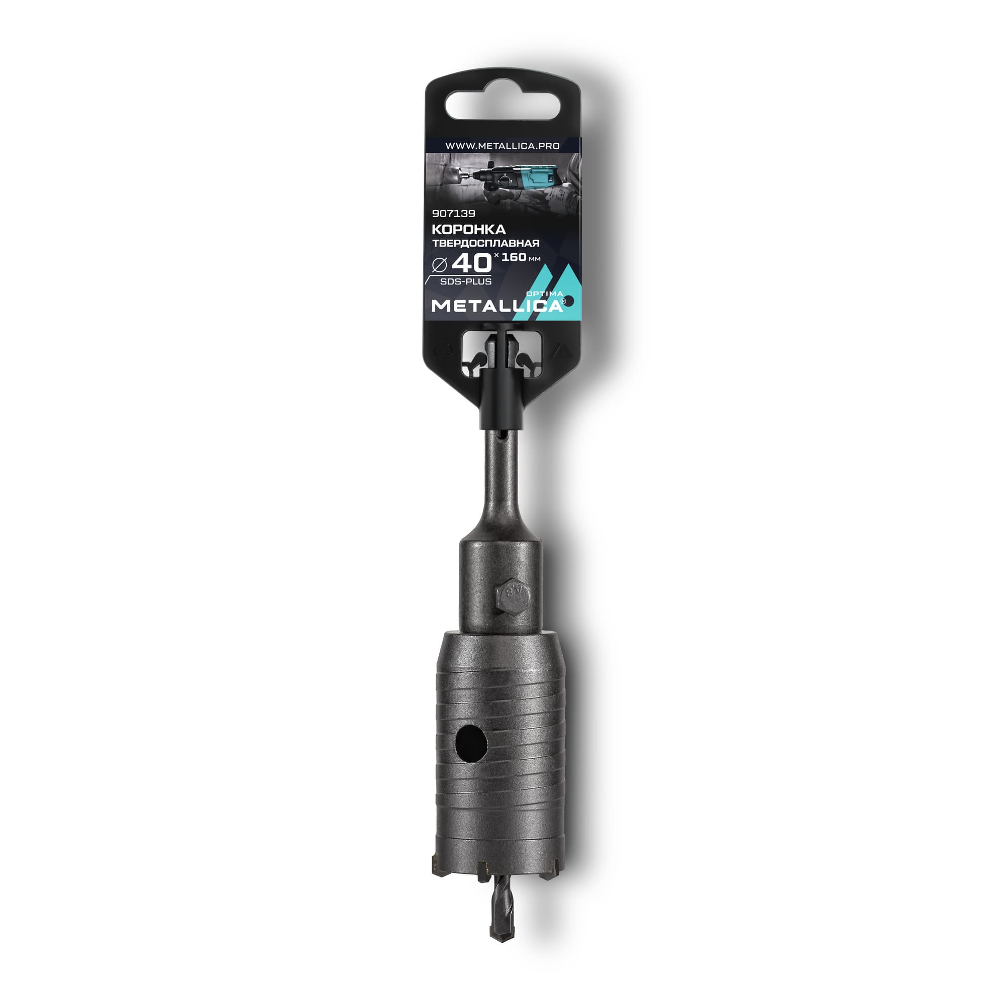 Коронка тв. спл. SDS-plus 40x160/100 мм, h=50мм, М22,0х2,0 мм, с адаптером