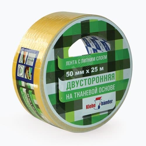 Двусторонняя лента 50 мм х 10м ткань в индивидуальной упаковке Klebebander /36