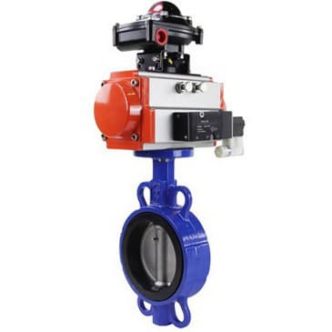 Затвор дисковый поворотный QT450-304-NBR-2W-Fb-H Ду150 Ру16 чугун QT450, диск нержавеющая сталь 304, уплотнение NBR, пневмопривод DA-105-1, пневмораспределитель PND1-S2EM-52-2-T10-220VAC, БКВ LSB-210-02NM12-220/24 и БПВ APU1-10-40-V08