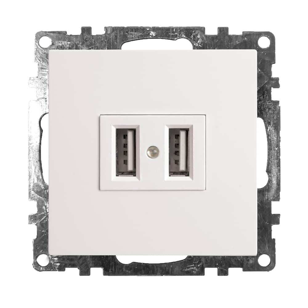 Розетка 2-местная USB (механизм), 250B, 2,4А, серия Катрин, белый Stekker