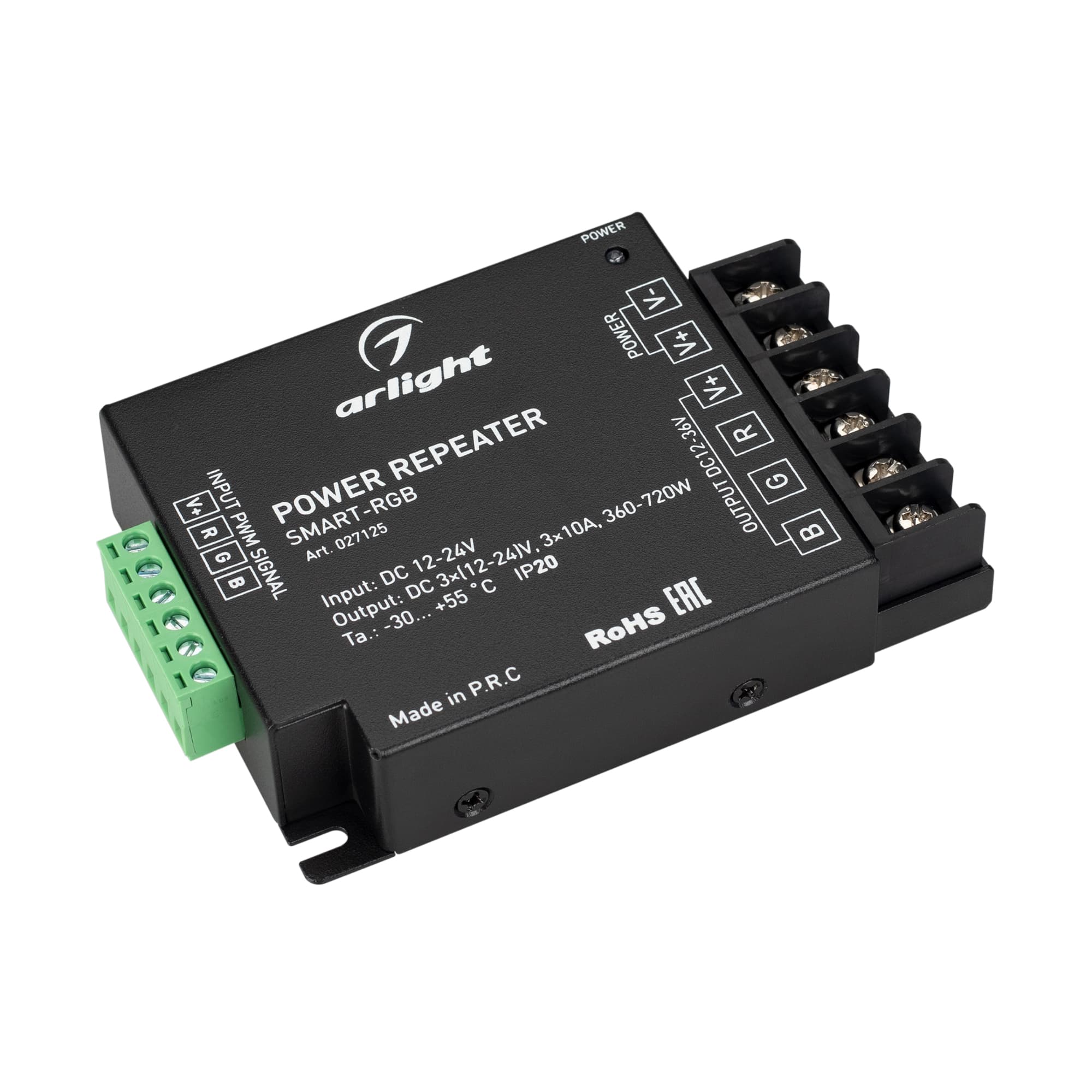 Усилитель SMART-RGB 12-24V, 3x10A ARL, IP20 металл, 5 лет