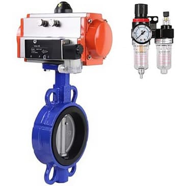 Затвор дисковый поворотный 304-304-VITON-2W-Fb-H Ду80 Ру16, нержавеющая сталь 304, уплотнение VITON, с пневмоприводом DA-083, пневмораспределителем PND1-S2EM-52-2-T08-220VAC и БПВ APU1-10-40-V08