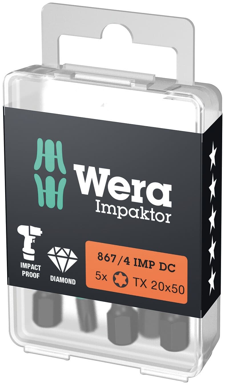 Бита ударная 867/4 IMP DC Impaktor TORX алмазное покрытие хвостовик шестигранный 1/4 E 6.3 TX 20X50 мм