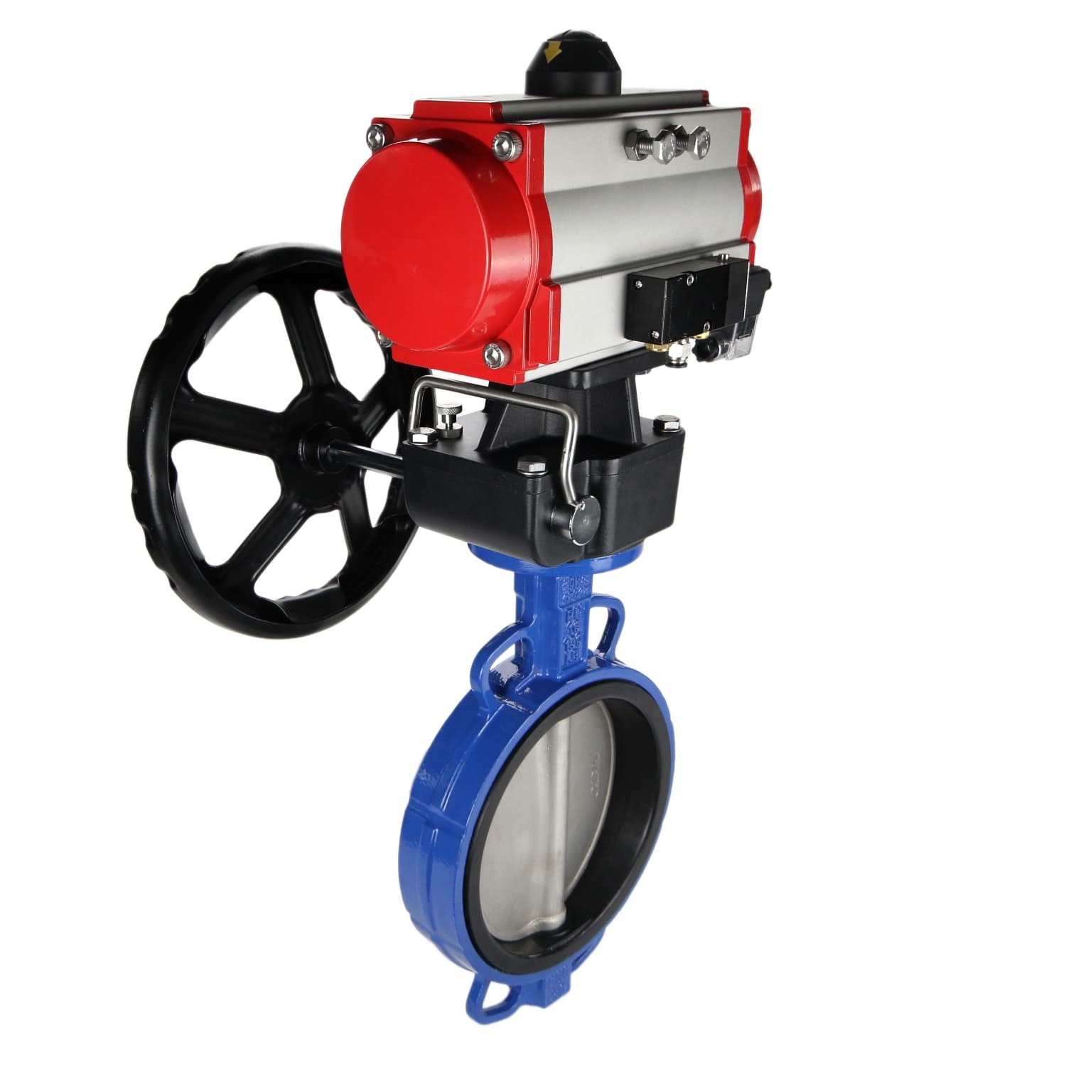 Затвор дисковый поворотный GGG50-GGG40-EPDM Ду300 Ру16, корпус чугун GGG50, диск чугун GGG40, уплотнение EPDM, с пневмоприводом DA-140 двойного действия, с пневмораспределителем PND2-S1EM-52-1NC-J08-220VAC, с ручным дублером HDM-4