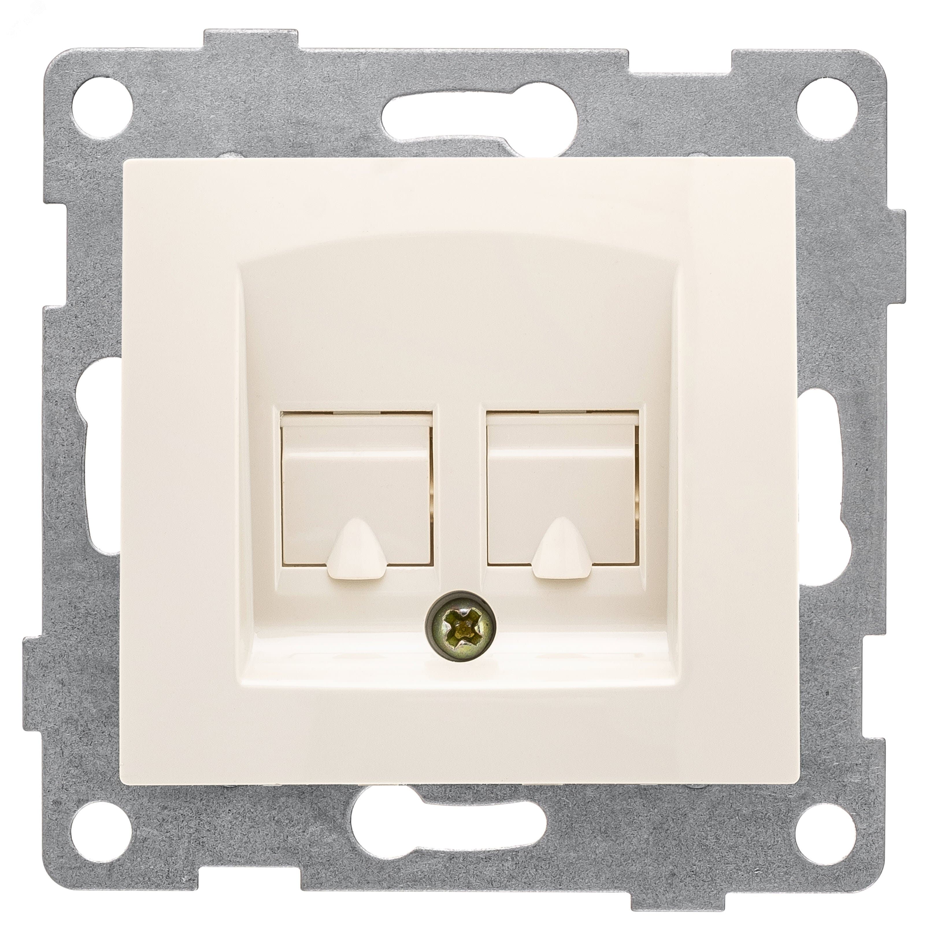 Розетка компьютерная RJ45 Bravo, механизм, двойной, бежевый