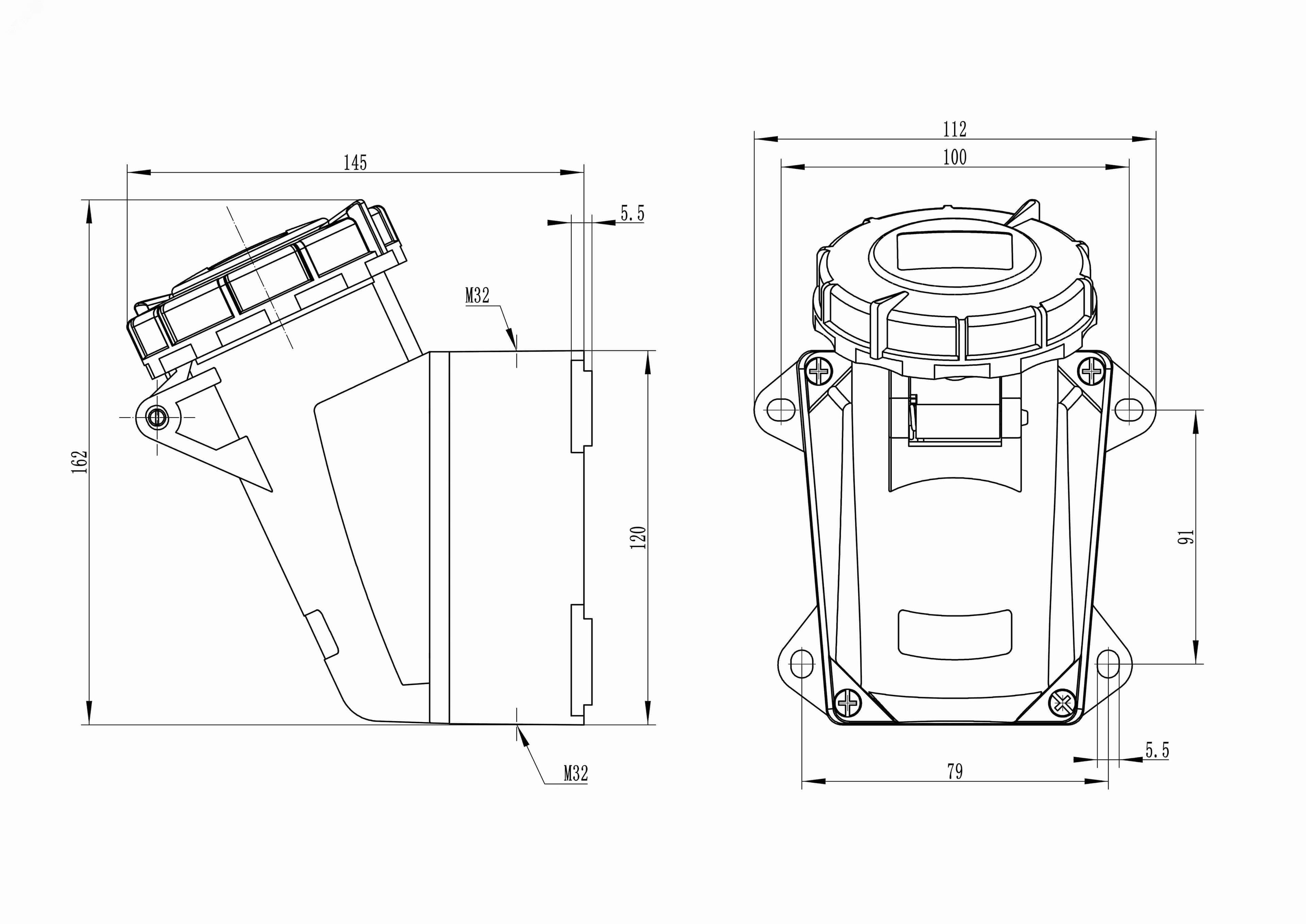 Розетка наружной установки IP67 32A 2P+E 230В