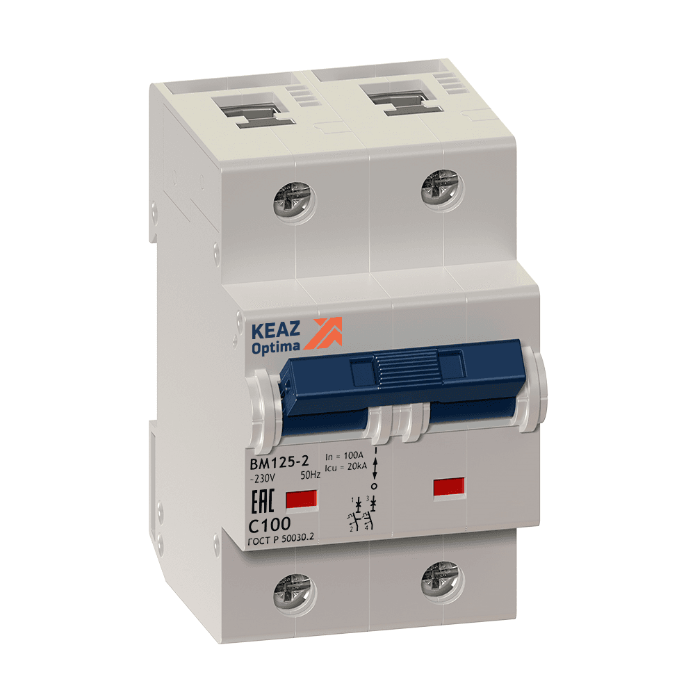 Выключатель автоматический двухполюсный 125А C 8кА OptiDin BM125-2C125-8ln-УХЛ3