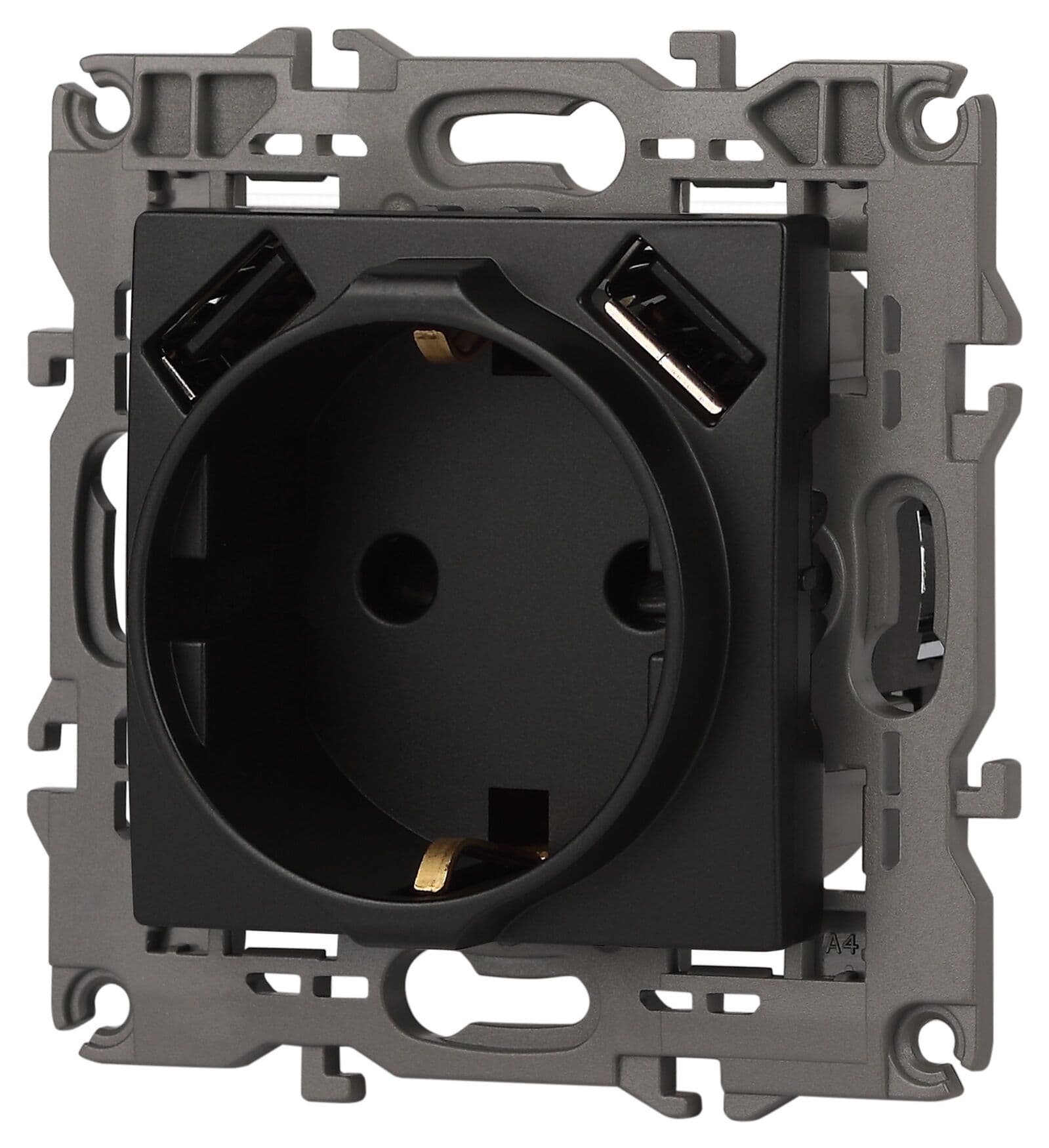 Розетка 2P+E 16A-250В, штор. с 2xUSB 5В-3А, Эра Elegance, антрацит 14-4109-05