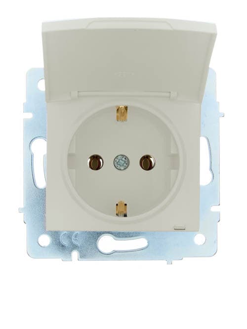 ASTI Розетка с заземлением с крышкой, 16 А, механизм, крем Lezard 7081-0388-123B