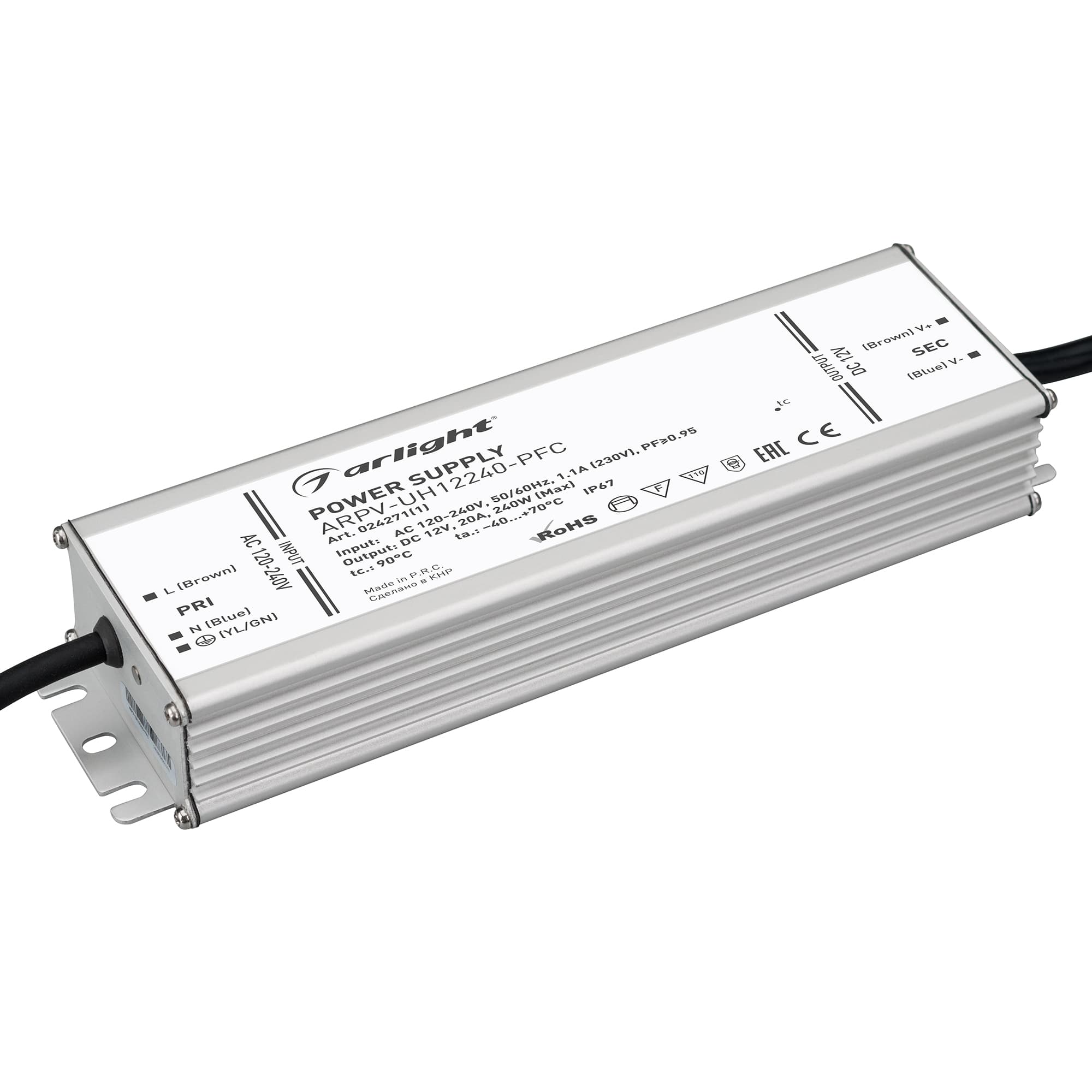 Блок питания ARPV-UH12240-PFC (12V, 20.0A, 240W) ( IP67 Металл, 7 лет)