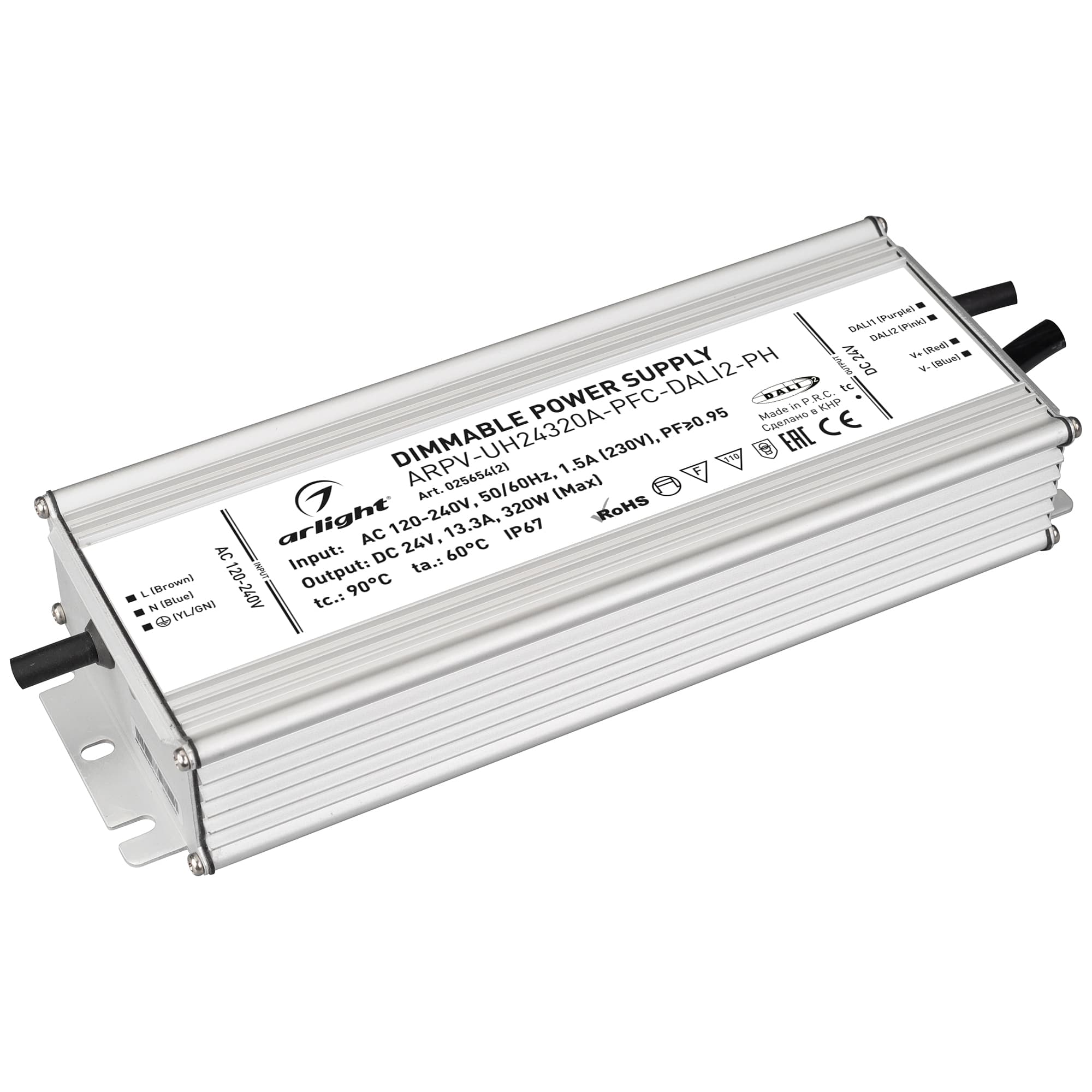 Блок питания ARPV-UH24320A-PFC-DALI2-PH (24V, 13.3A, 320W) (IP67 Металл, 7 лет)