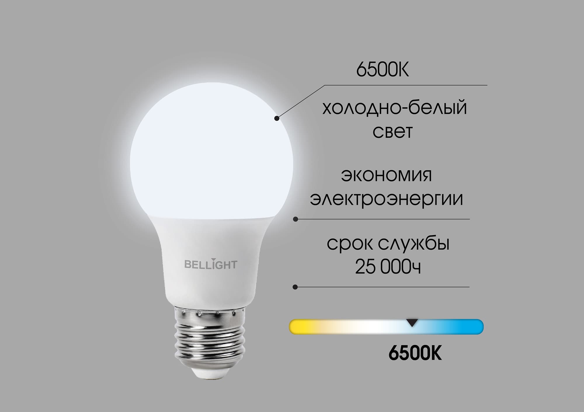 Лампа светодиодная А65 25Вт Е27 220в 6500К BELLIGHT
