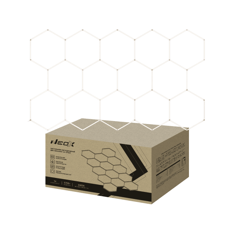 Светильник светодиодный ДБО-HEXAGON 14С-57065 570Вт 230В 6500К 14 сот 0.5м шнур с вилкой 4027х2325мм NEOX